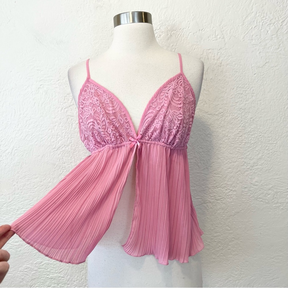 Pink Cami Top Split Front Pleated Lace Fairy Flora Nikrooz XL